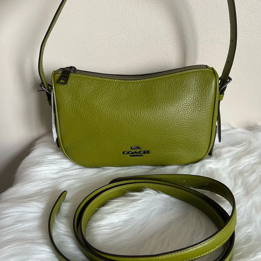 Coach bright Olive Green Pebbled Leather Shoulder Bag